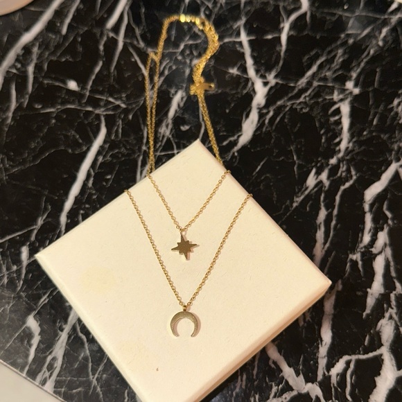 18K Gold Plated Moon Star Layered Necklace - Picture 11 of 11